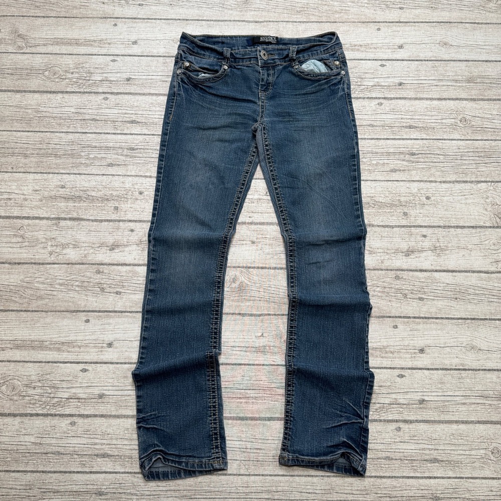 Bongo Sydney Jeans Women's 9 Blue Denim Bootcut Dark Wash Embellished Pockets
